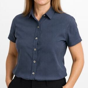 Ted Baker London Womens Short Sleeve Button Up Shirt Navy Geometric Print Size 4